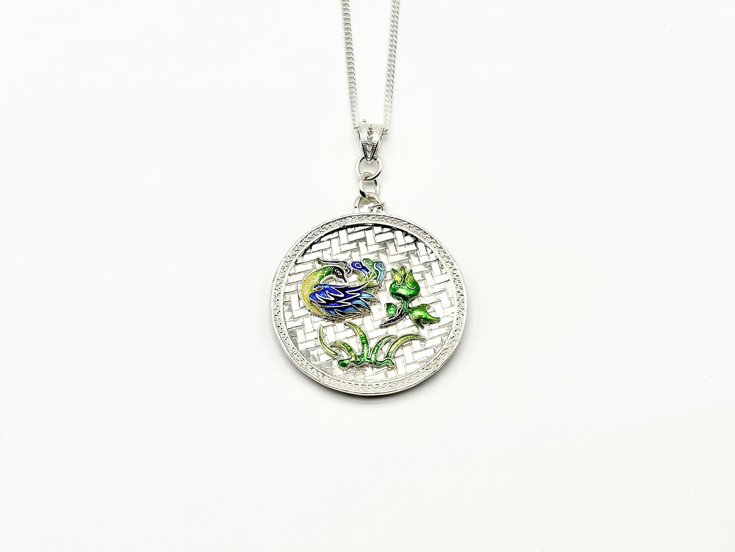 Round Peacock and Flower Pendant