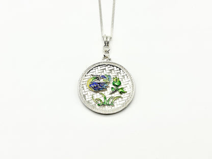 Round Peacock and Flower Pendant