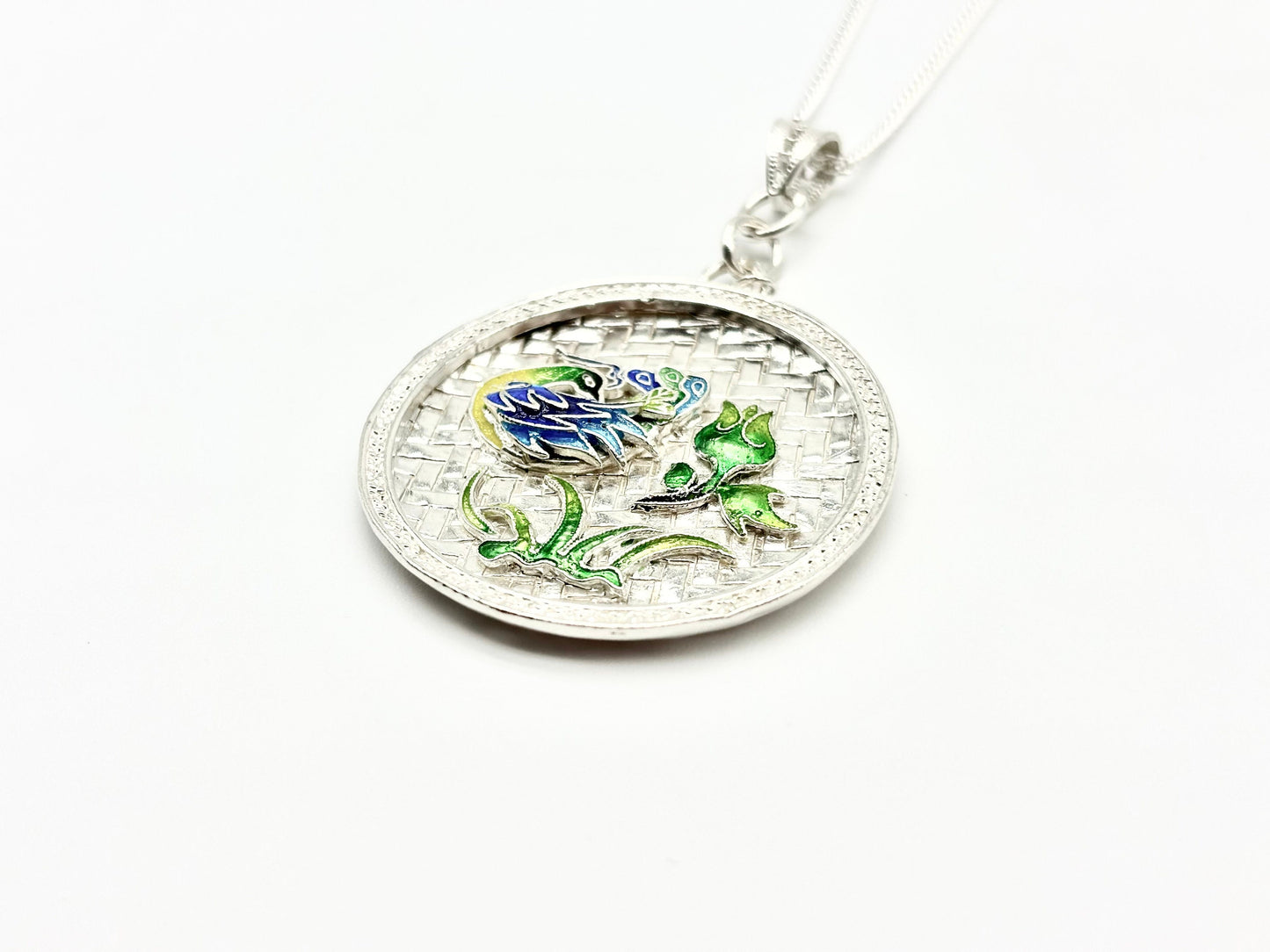 Round Peacock and Flower Pendant