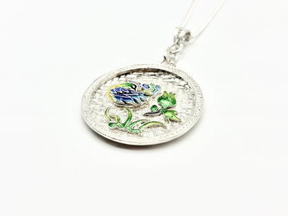 Round Peacock and Flower Pendant