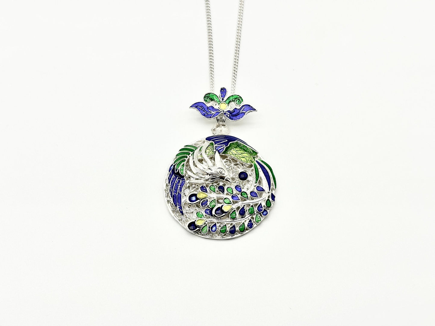 Round Shape Enameled Peacock Pendant