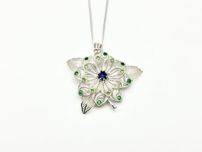 Enameled Green and Blue Flower Pendant