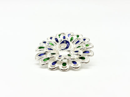 Round Enameled Peacock Brooch