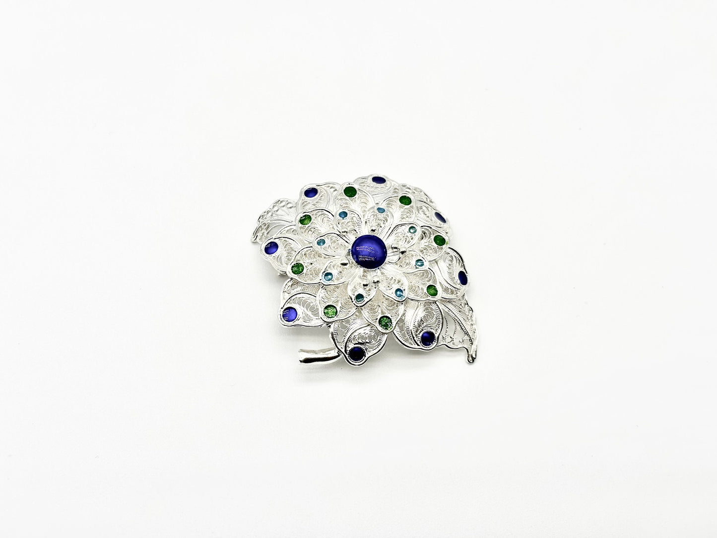 Tricolor Enameled Flower Brooch