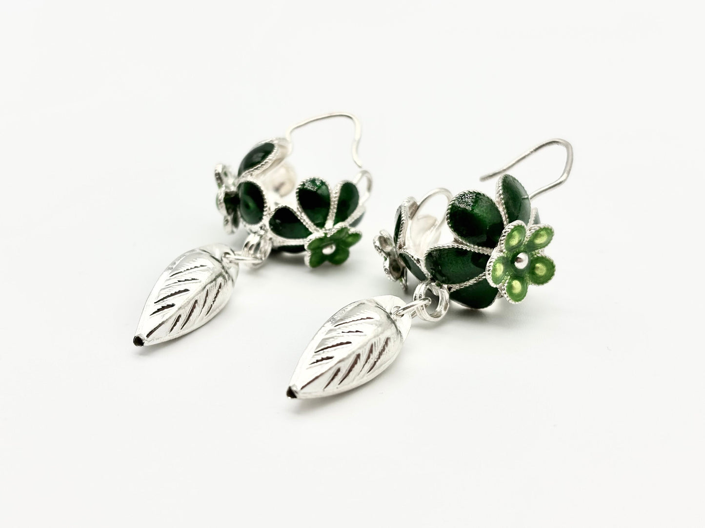 Green Flower Balls Earrings