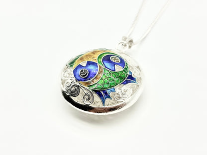 Enameled Twin Fish Pendant