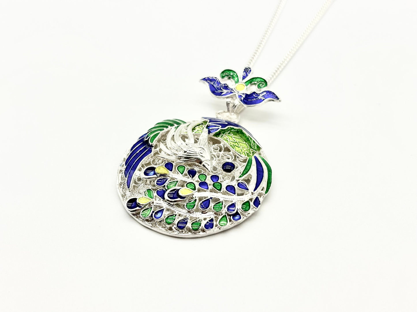 Round Shape Enameled Peacock Pendant