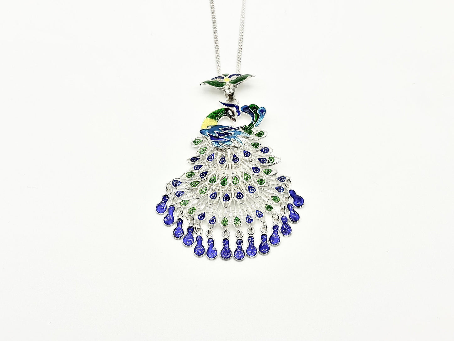 Enameled Peacock Lace Pendant