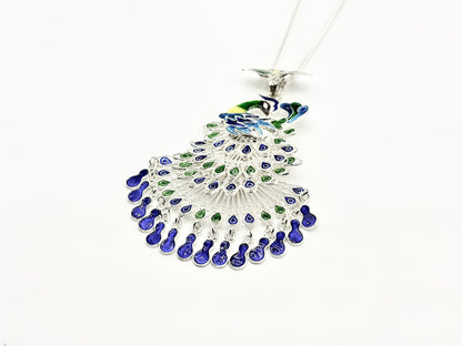 Enameled Peacock Lace Pendant