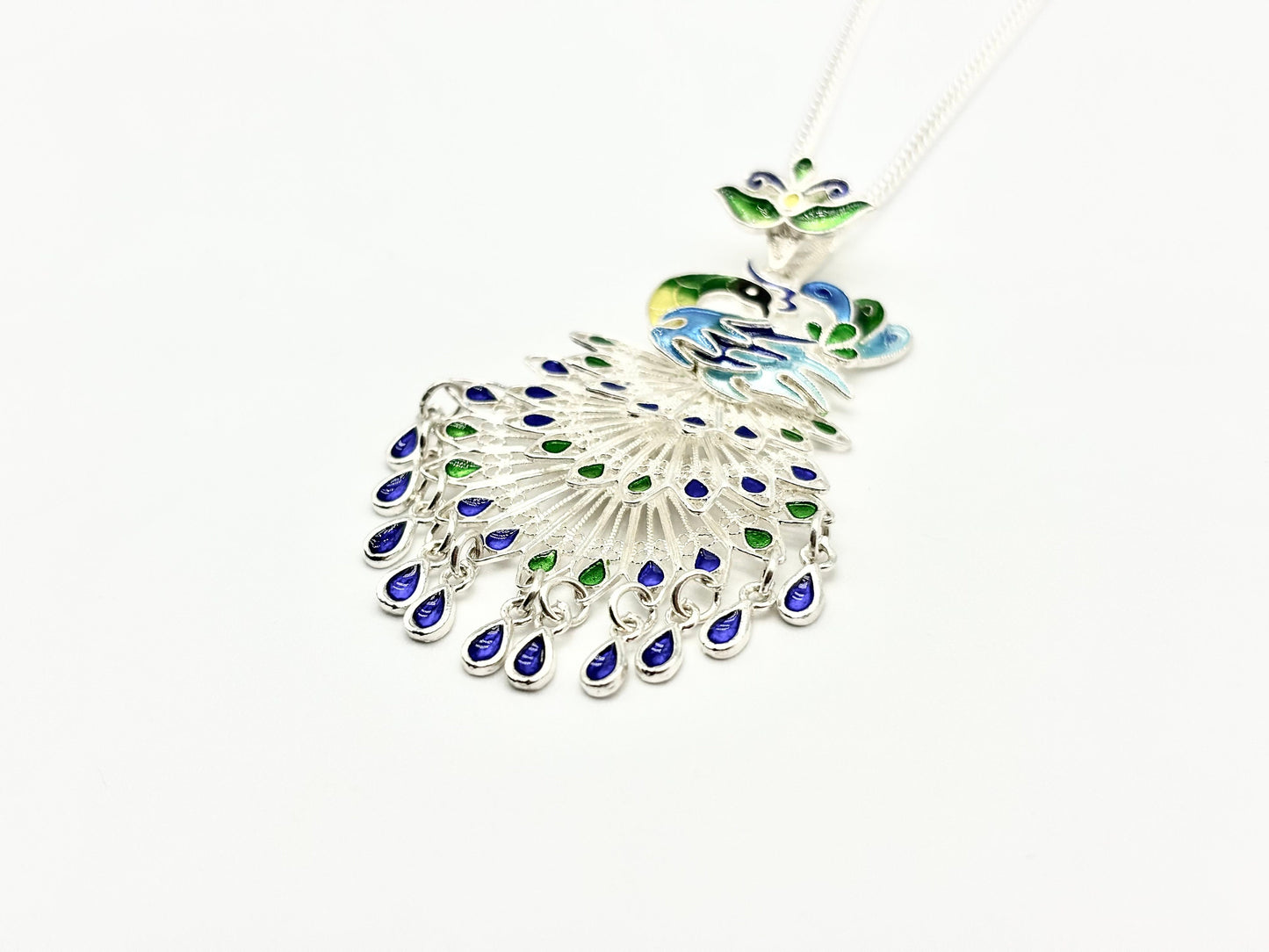 Blue Enameled Peacock Pendant