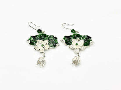 Green Lotus Leaves Earrings