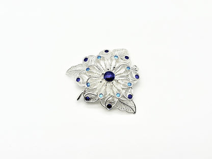 Blue Enameled Flower Brooch