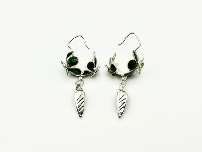 Green Flower Balls Earrings