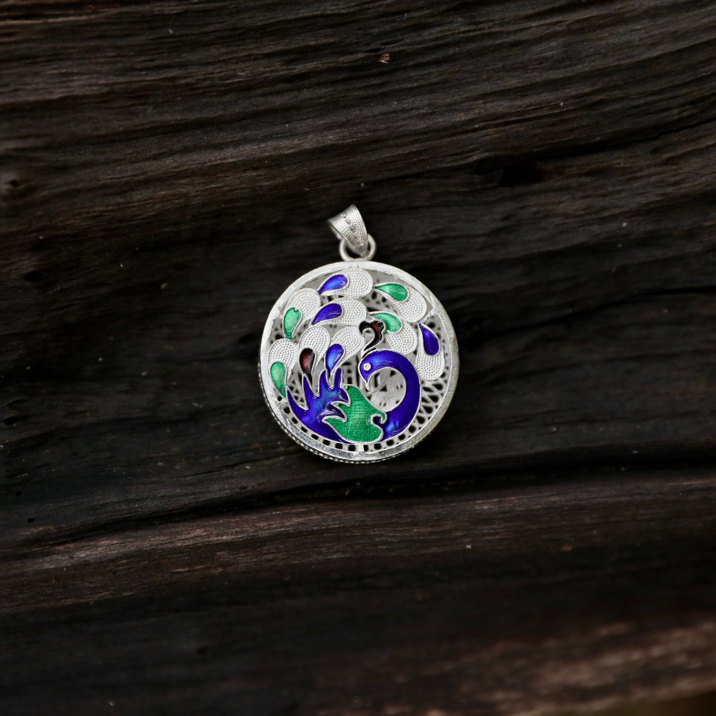 Round Hollow Colorful Bird Pendant