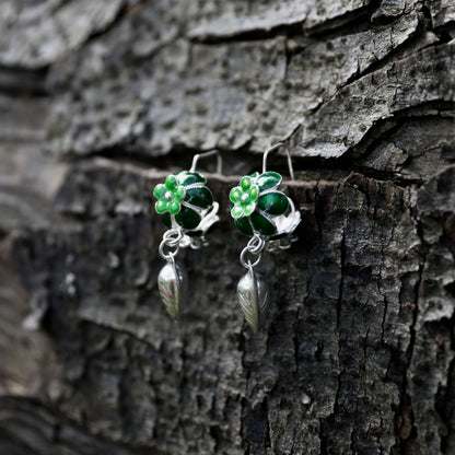 Green Flower Balls Earrings