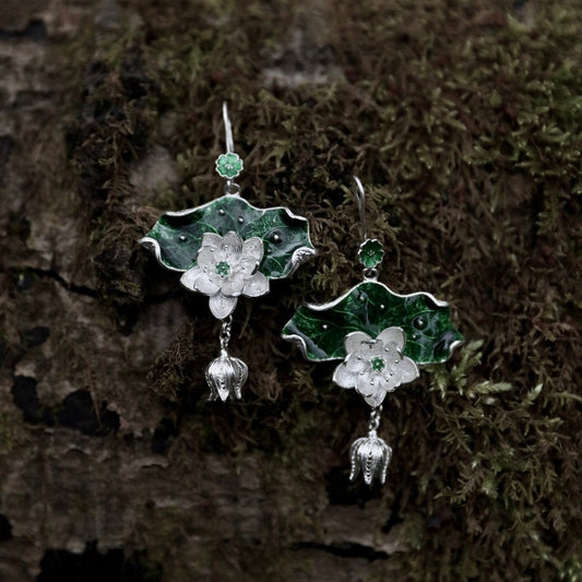 Green Lotus Leaves Earrings