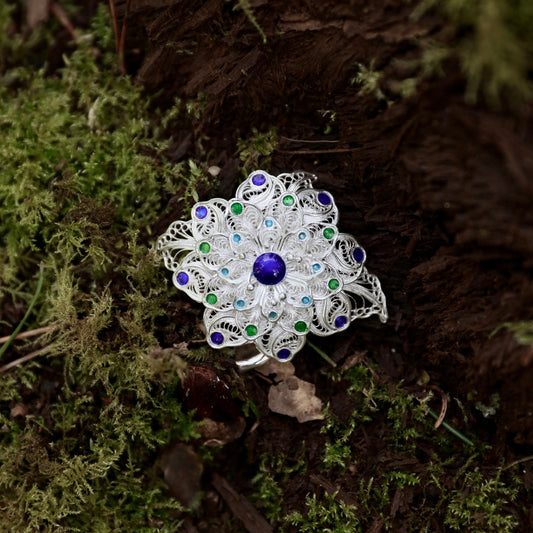 Tricolor Enameled Flower Brooch