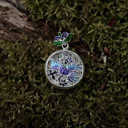 Hollow Blue Dancing Bird Pendant