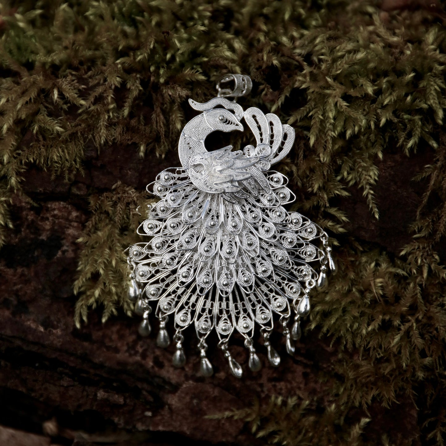 Tiny Peacock with Tassel Pendant